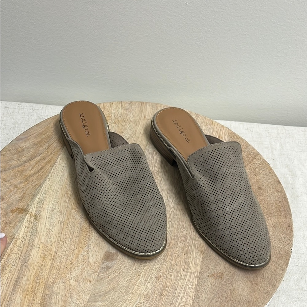 Indigo Perforated Slip-On Mules